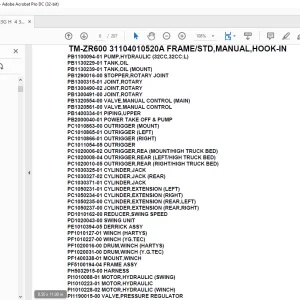 Tadano Crane TM-ZR600 31104010520A FRAMESTD,MANUAL,HOOK-IN Parts Manual - PDF