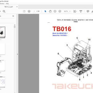 Takeuchi TB016 Compact Excavator Parts Manual - PDF DOWNLOAD