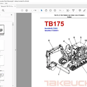 Takeuchi TB175 Compact Excavator Parts Manual - PDF DOWNLOAD