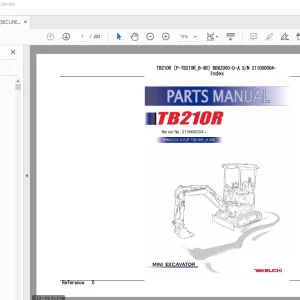 Takeuchi TB210R Mini Excavator Parts Manual - PDF DOWNLOAD
