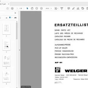 Welger AP 41 Pick Up Baler Parts Manual - PDF DOWNLOAD