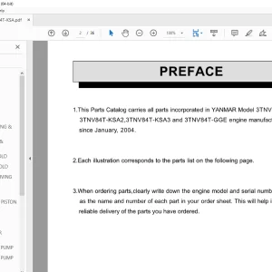 Yanmar Engine 3TNV84T-KSA 3TNV84T-KSA2 3TNV84T-KSA3 & 3TNV84T-GGE Parts Manual PDF
