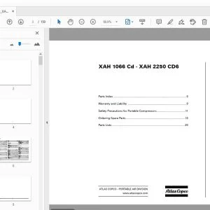 ATLAS COPCO XAH 1066 Cd - XAH 2250 CD6 PORTABLE COMPRESSOR PARTS MANUAL - PDF DOWNLOAD