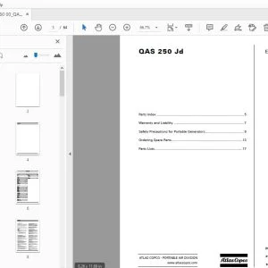 Atlas Copco QAS 250 Jd Portable Generators Parts Manual - PDF DOWNLOAD