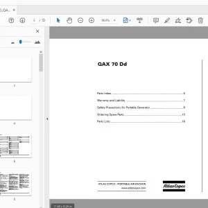 Atlas Copco QAX 70 Dd Portable Generator Parts Manual - PDF DOWNLOAD