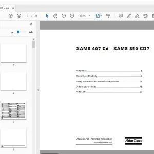 Atlas Copco XAMS 407 Cd - XAMS 850 CD7 Portable Compressor Parts Manual - PDF DOWNLOAD