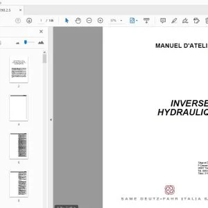 DEUTZ FAHR INVERSEUR HYDRAULIQUE 110-130 HP MANUEL D'ATELIER - PDF