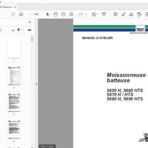 DEUTZ FAHR Moissonneuse batteuse 5650 H, 5660 HTS 5670 H/HTS 5680 H, 5690 HTS MANUEL D’ATELIER - PDF DOWNLOAD