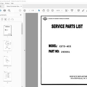 Dana Spicer Off C273-403 Service Parts Manual PN 293551 PDF