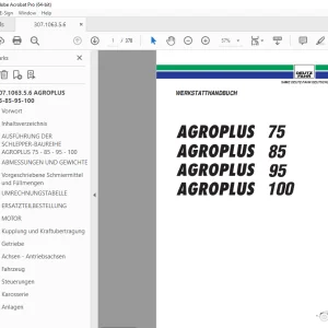 Deutz Fahr AGROPLUS 75 85 95 100 WERKSTATTHANDBUCH PDF