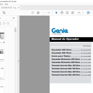 Genie Caçamba 500 litros Caçamba 800 litros Manual do operador 57.0303.5137  - PDF DOWNLOAD