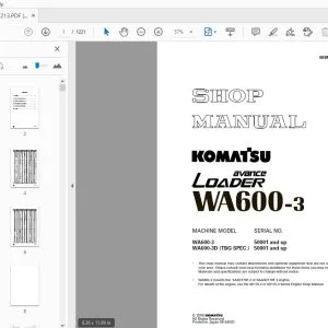 KOMATSU AVANCE LOADER WA600-3 SHOP MANUAL SEBM013213 - PDF DOWNLOAD