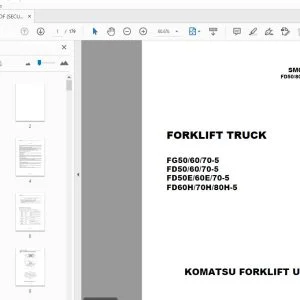 KOMATSU FG50/60/70-5 FD50/60/70-5 FD50E/60E/70-5 FD60H/70H/80H-5 FORKLIFT TRUCK SHOP MANUAL - PDF