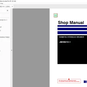 KOMATSU HYDRAULIC BREAKER JMHB21H-1 Shop Manual SEN06667-00 PDF