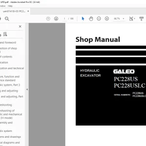 KOMATSU HYDRAULIC EXCAVATOR Galeo PC228US-3E0 PC228USLC-3E0 Shop Manual UEN01418-03 PDF