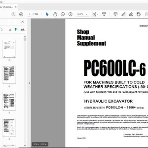KOMATSU PC600LC-6 HYDRAULIC EXCAVATOR SUPPLEMENT SHOP MANUAL SEBM027100K - PDF DOWNLOAD
