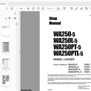 KOMATSU WA250-5 WA250L-5 WA250PT-5 WA250PTL-5 WHEEL LOADER SHOP MANUAL SEBM033205 - PDF DOWNLOAD