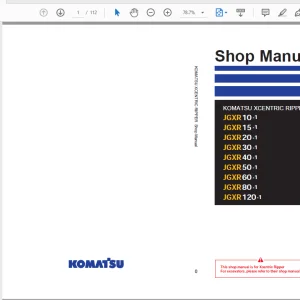 KOMATSU XCENTRIC RIPPER JGXR(10-1) (15-1) (20-1) (30-1) (40-1) (50-1) (60-1) (80-1) (120-1)Shop Manual  SEN0648-01