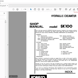 Kobelco SK100 Hydraulic Excavator Shop Manual S5W0002E PDF