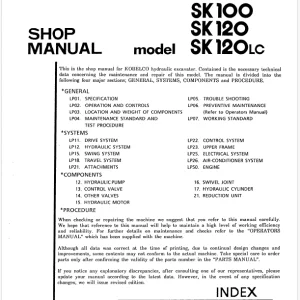 Kobelco SK100 SK120 SK120 LC Hydraulic Excavator S5LP0005E Shop Manual PDF