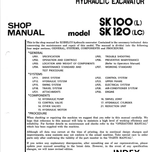 Kobelco SK100L SK120 LC Hydraulic Excavator S5LP0006E Shop Manual PDF