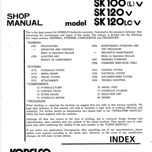 Kobelco SK100(L) V SK120 V SK120LC V Excavator PDF Shop Manual