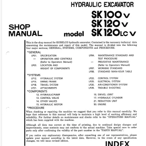 Kobelco SK100V SK120V SK120LCV Excavator Shop Manual PDF