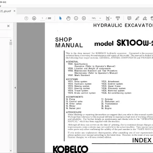 Kobelco SK100W-2 Hydraulic Excavator Shop Manual S5YE0002 PDF