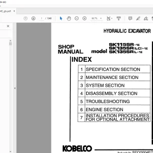 Kobelco SK115SR-1E SK135SR(LC)-1E SK135SRL-1E Excavator Shop Manual PDF