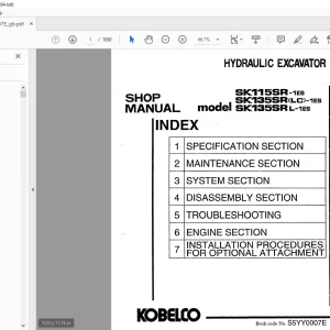 Kobelco SK115SR-1ES SK135SR(LC)-1ES SK135SRL-1ES Excavator Shop Manual PDF