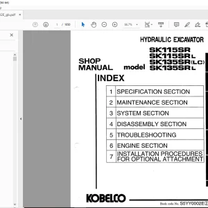 Kobelco SK115SR SK115SRL SK135SR(LC) SK135SRL Excavator Shop Manual PDF