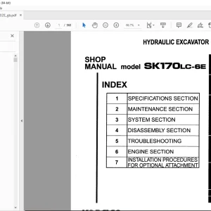 Kobelco SK170LC-6E Hydraulic Excavator Shop Manual S5YM0002E PDF