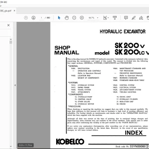 Kobelco SK200 V SK200LC V Hydraulic Excavator Shop Manual S5YN0008E PDF