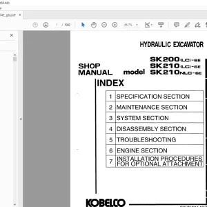 Kobelco SK200(LC)-6E SK210(LC)-6E SK210NLC-6E  Excavator Shop Manual PDF