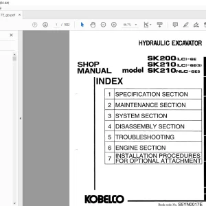 Kobelco SK200(LC)-6E SK210(LC)-6E(S) SK210NLC-6ES Excavator Shop Manual PDF