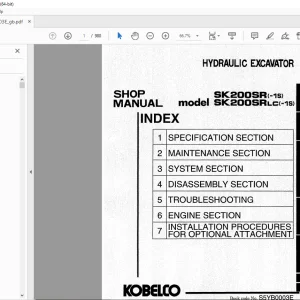 Kobelco SK200SR(-1S) SK200SRLC(-1S) Hydraulic Excavator Shop Manual PDF