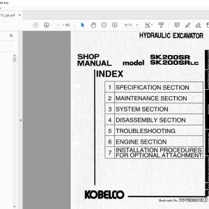 Kobelco SK200SR SK200SRLC Hydraulic Excavator Shop Manual S5YB0001E PDF