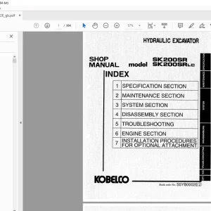 Kobelco SK200SR SK200SRLC Hydraulic Excavator Shop Manual S5YB0002E PDF