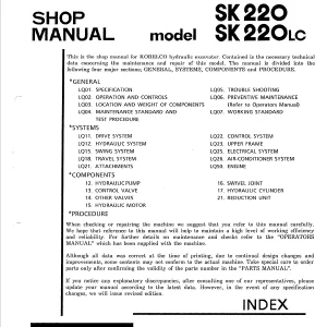 Kobelco SK220 SK220 LC Excavator Shop Manual PDF