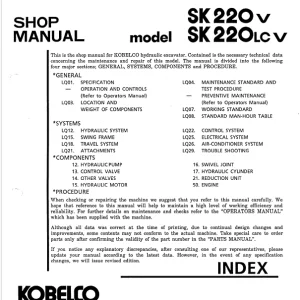 Kobelco SK220 SK220LC v Excavator Shop Manual PDF