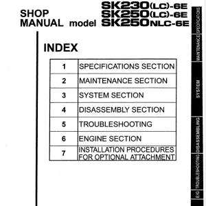 Kobelco SK230(LC)-6E SK250(LC)-6E SK250NLC-6E Shop Manual PDF
