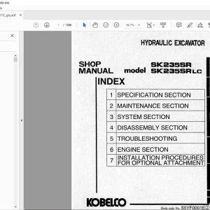 Kobelco SK235SR SK235SRLC Hydraulic Excavator Shop Manual S5YF0001E PDF