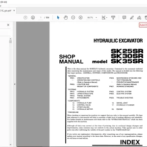 Kobelco SK25SR SK30SR SK35SR Hydraulic Excavator Shop Manual S5PW0001E PDF