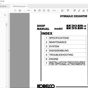 Kobelco SK30SR-2 SK35SR-2 Hydraulic Excavator Shop Manual S5PW0002E PDF