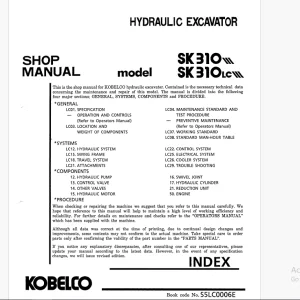 Kobelco SK310 SK310 LC Hydraulic Excavator Shop Manual S5LC0006E PDF