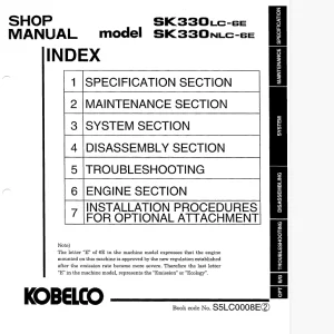 Kobelco SK330LC-6E SK330NLC-6E Hydraulic Excavator Shop Manual S5LC0008E PDF