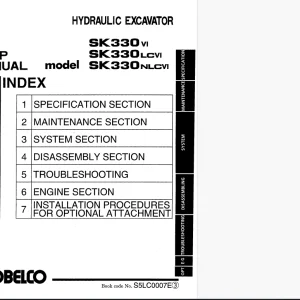 Kobelco SK330-VI SK330LC-VI SK330NLC-VI Hydraulic Excavator Shop Manual S5LC0007E PDF