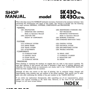 Kobelco SK430 SK430 LC  Excavator Shop Manual S5LS0004E PDF