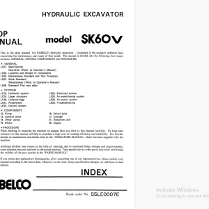Kobelco SK60 V Hydraulic Excavator S5LE0007E Shop Manual PDF