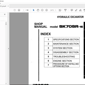 Kobelco SK70SR-1E Hydraulic Excavator Shop Manual S5YT0002E PDF